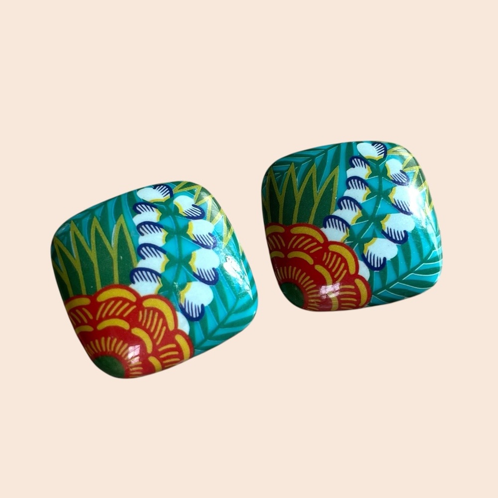 Colorful Square Floral Earrings